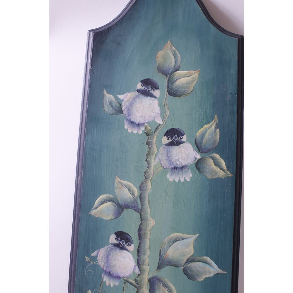 Hand, Tool, Painted, Finch, Birds, Purple, Aqua, Plaque, Adorable Wall Hanging,